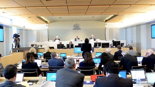 Anglican Diocese of Newcastle public hearing A crowded hearing room with Commissioners sitting in the distance