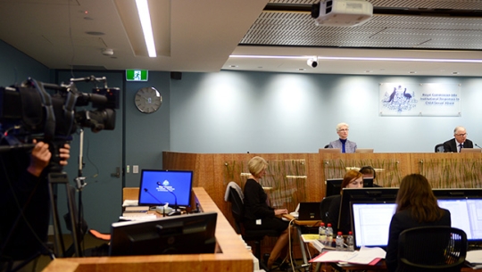 Catholic Church Authorities in Armidale and Parramatta public hearing A video camera capturing footage of the public hearing