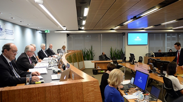 From left to right: Commissioner Andrew Murray, Commissioner Robert Fitzgerald AM, The Hon. Justice Peter McClellan, Justice Jennifer Coate, Commissioner Bob Atkinson and Commissioner Helen Milroy