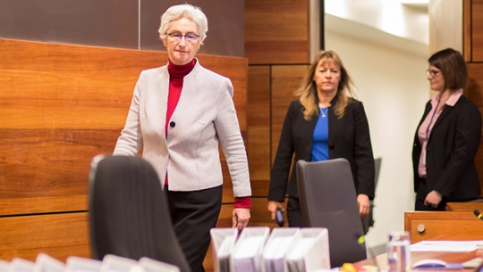 Justice Jennifer Coate and Commissioner Helen Milroy From left to right: Justice Jennifer Coate and Commissioner Helen Milroy entering the public hearing
